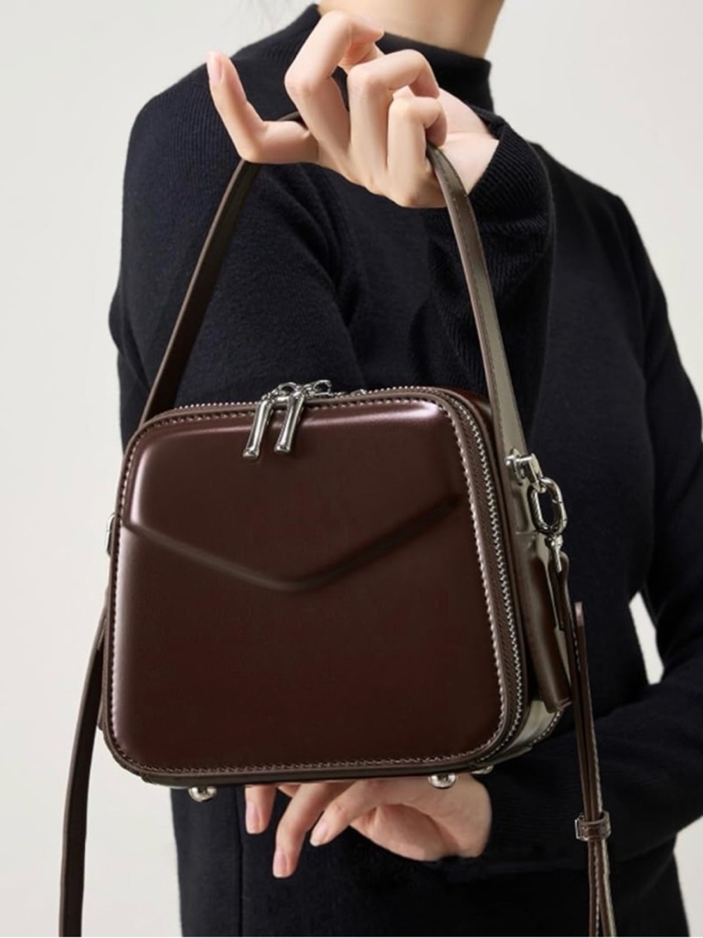 Sleek Dark Brown Structured Crossbody Bag with Top Handle